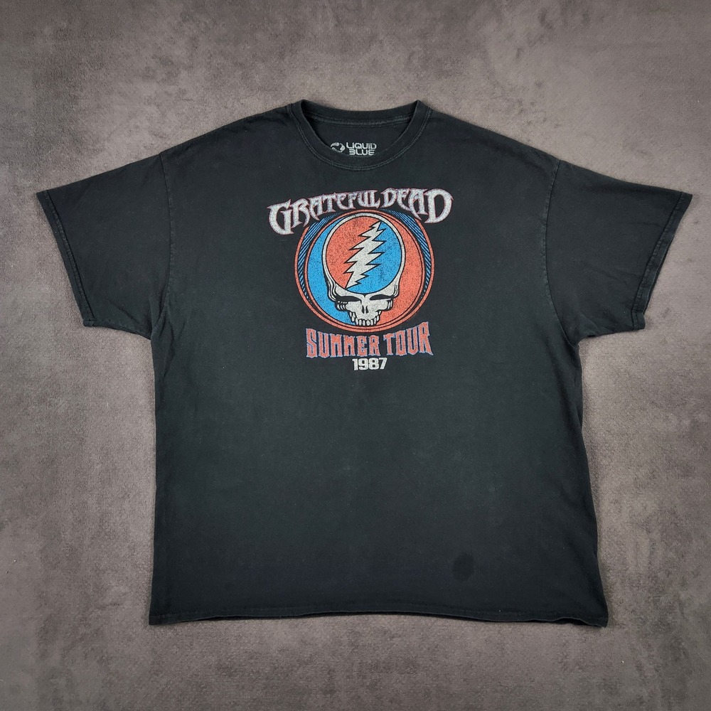 Grateful Dead Liquid Blue Shirt Mens 2XL Black Summer Tour 1987 Stealie Graphic